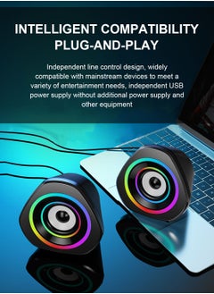 SADA Computer Speakers,Wired USB Powered Stereo Mini PC Speaker with RGB Lights 3.5mm Aux Input for Phone Tablets Desktop Laptop  - Image 5