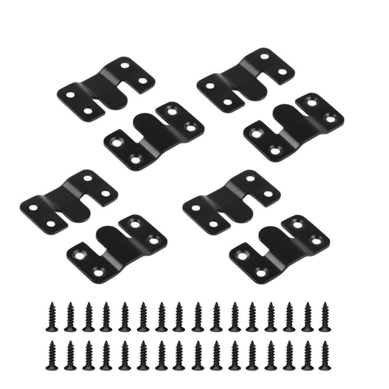4 Pairs Interlocking Flush Mount Bracket Picture Hanging Hooks Stainless Steel Heavy Duty Photo Frame Hook Large Picture Hanger Buckle Furniture Connector Headboard Wall Mounting HardwareBlack