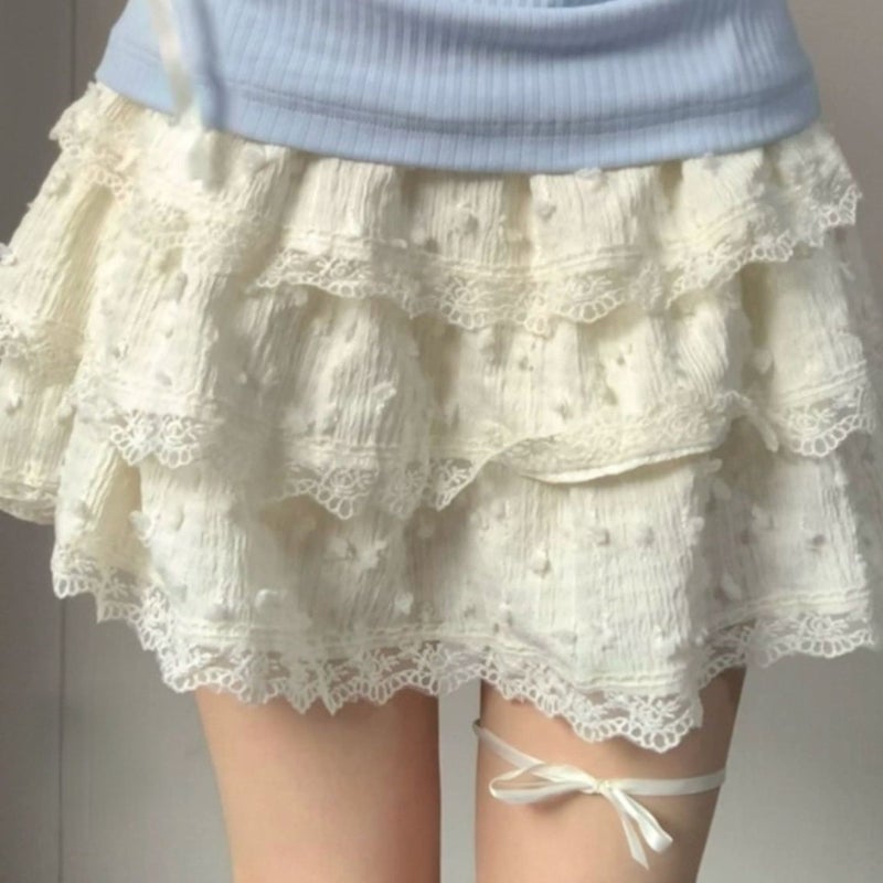 Design Sense Lace Lace Cake Skirt High Waist Slimming Skirt Sweet Ballet Style Puffy Princess Fashion Skirt - Image 2