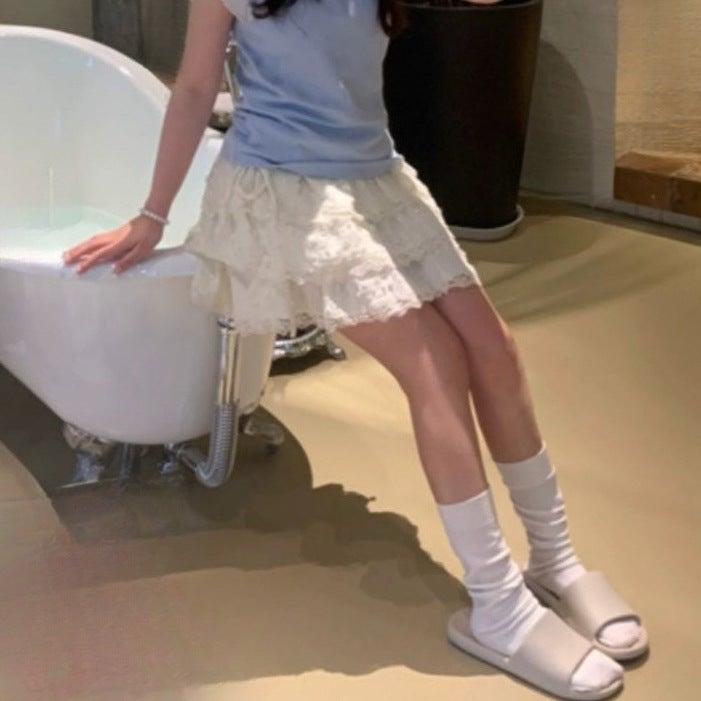 Design Sense Lace Lace Cake Skirt High Waist Slimming Skirt Sweet Ballet Style Puffy Princess Fashion Skirt - Image 3