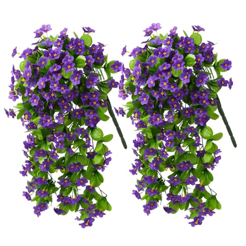 ZFProcess 2PCS Artificial Hanging Flowers, Fake Hanging Plants Violet Vines UV Resistant for Wall Home Room Garden Wedding Indoor Outdoor Spring Summer Decoration(Purple) - Image 1