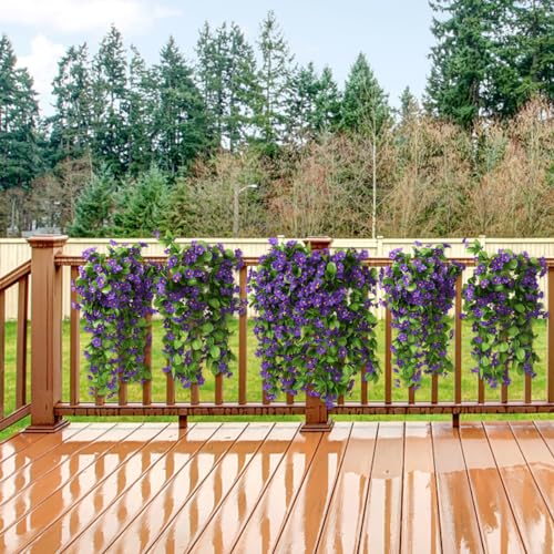 ZFProcess 2PCS Artificial Hanging Flowers, Fake Hanging Plants Violet Vines UV Resistant for Wall Home Room Garden Wedding Indoor Outdoor Spring Summer Decoration(Purple) - Image 3