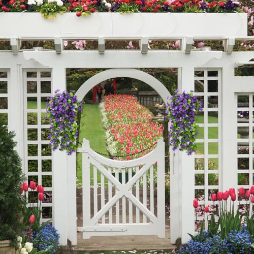 ZFProcess 2PCS Artificial Hanging Flowers, Fake Hanging Plants Violet Vines UV Resistant for Wall Home Room Garden Wedding Indoor Outdoor Spring Summer Decoration(Purple) - Image 5