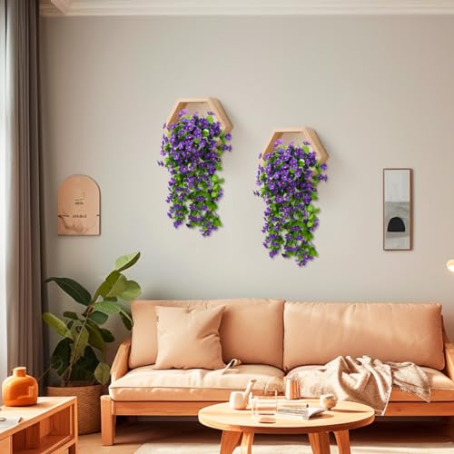 ZFProcess 2PCS Artificial Hanging Flowers, Fake Hanging Plants Violet Vines UV Resistant for Wall Home Room Garden Wedding Indoor Outdoor Spring Summer Decoration(Purple) - Image 2