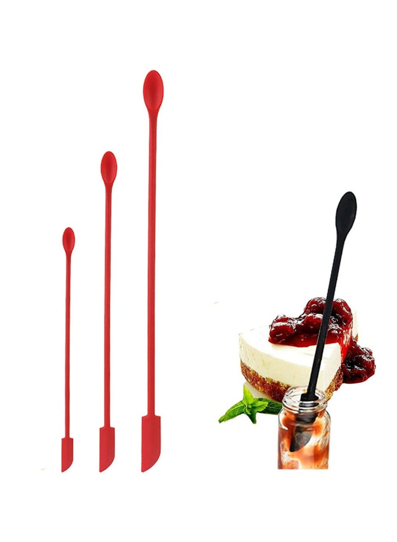 3pcs Mini Long Handle Silicone Spatula Dual-Ended Scraper Spoon Kitchen Accessories for Jam Seasoning - Image 1