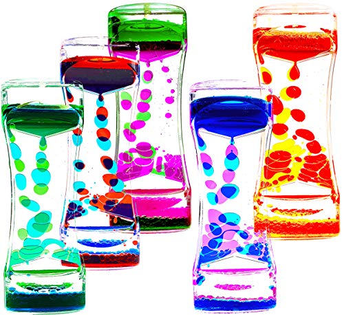 FKYTION Liquid Motion Bubbler Timer Pack of 5 Colorful Hourglass Liquid Bubbler Sensory Anxiety Toys Autism ADHD Fidget Toys Children Activity Calm Relaxing Desk Toys for Kids Teenager Adults - Image 1