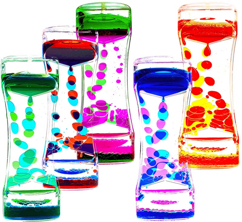 FKYTION Liquid Motion Bubbler Timer Pack of 5 Colorful Hourglass Liquid Bubbler Sensory Anxiety Toys Autism ADHD Fidget Toys Children Activity Calm Relaxing Desk Toys for Kids Teenager Adults - Image 3