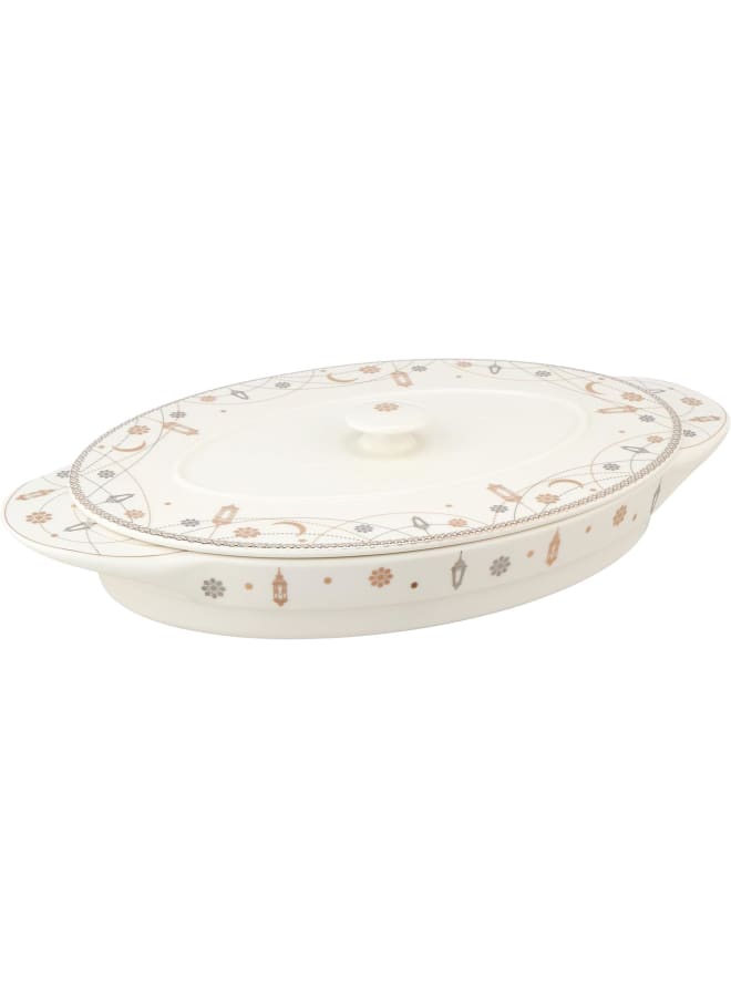 Zinnia Rosa By Zinnia Porcelain Zina Oval Oven Dish With Lid And Handle, Large - Image 1