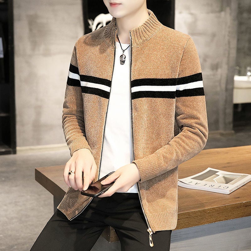Z Sweater Jacket Mens Student Korean Style Trendyy Zipper Cardigan Knitwear Mens Youth Casual Versatile Wool 06 khaki [soft and comfortable]