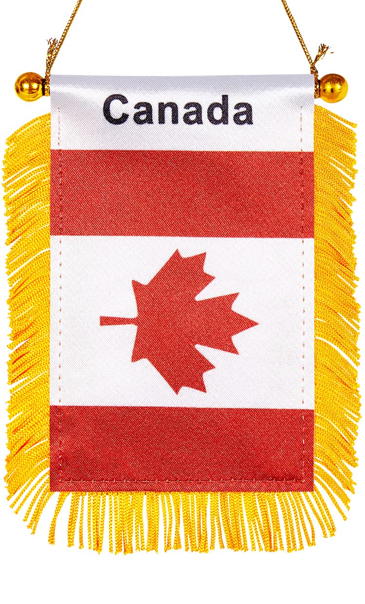 WXTWK 3 X 5 Inch Canada Flag Canadian Window Hanging Flag Small Mini Car Flags Banners Rearview Mirror Decoration With Suction Cup Golden Fringy Banner - Image 1