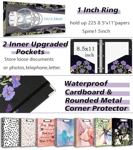BVSSX 3 Ring Binder 1 Inch, Three Ring Binders Organizer with Clipboard, 5-Tabs Pockets Dividers, Plastic Folder, 18 Divider Stikers, BVSSX Pretty Binder with Pen Loop (Black Weeds, Letter Size) - Image 4