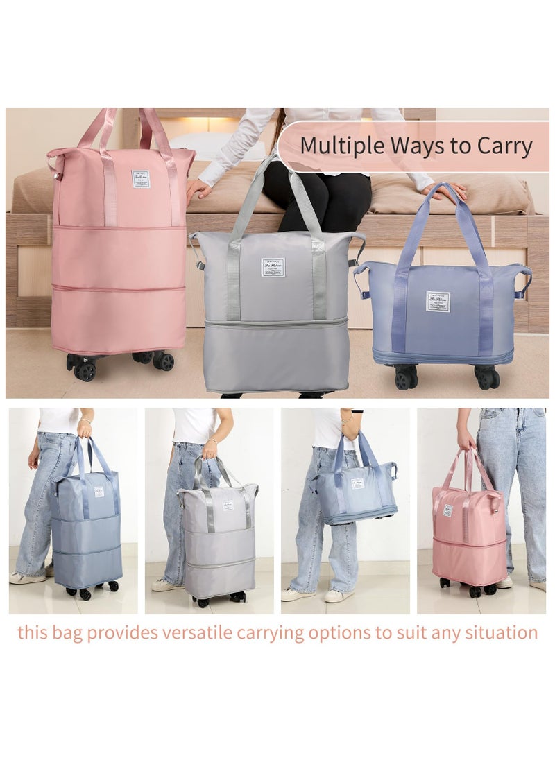 XiuWoo - Rolling Duffle Bag with Wheels  Expandable Foldable Duffle Bag with Wheels and Handle for Travel Rolling Luggage bag Carry on Duffel Bag  Wheeled Travel Duffle Bag  Large Weekend Bag Pink - Image 1