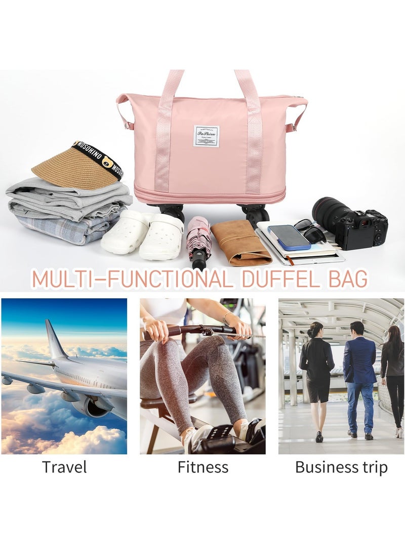 XiuWoo - Rolling Duffle Bag with Wheels  Expandable Foldable Duffle Bag with Wheels and Handle for Travel Rolling Luggage bag Carry on Duffel Bag  Wheeled Travel Duffle Bag  Large Weekend Bag Pink - Image 1