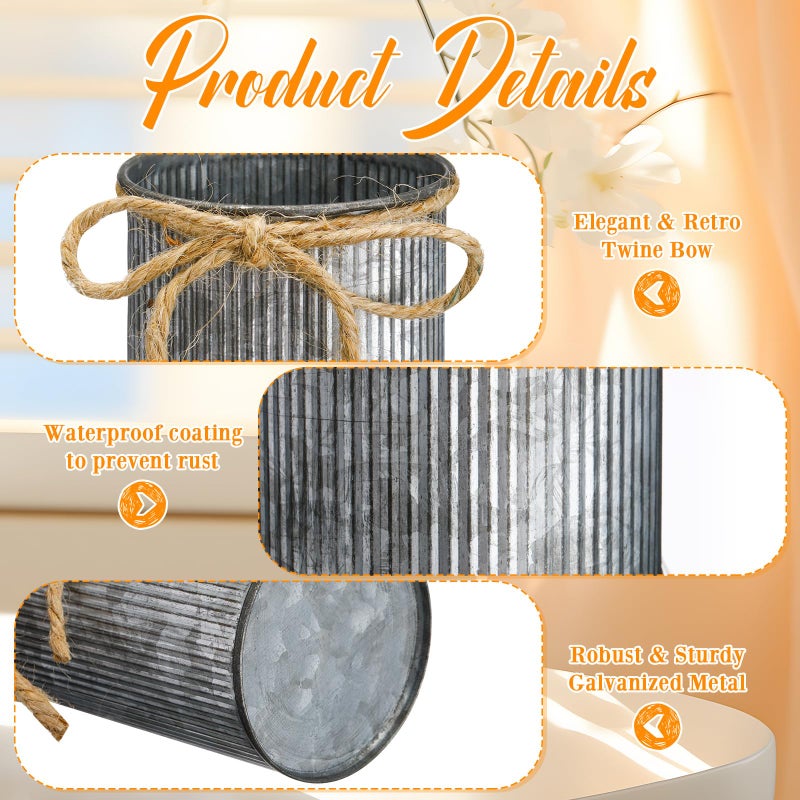 Domensi Rustic Vase for Table Centerpieces 4.33 Inch Small Petite Flower Vase with Twine Bow Vintage Farmhouse Decor for Wedding Reception Dining, Home Galvanized Metal Buckets(Iron Color,24 Pcs) - Image 3