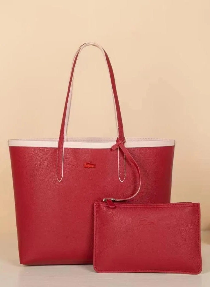 LACOSTE Lacoste Women's Double sided Two tone Large Capacity Handbag, Fashionable Multi functional, Pink/Red  - Image 2