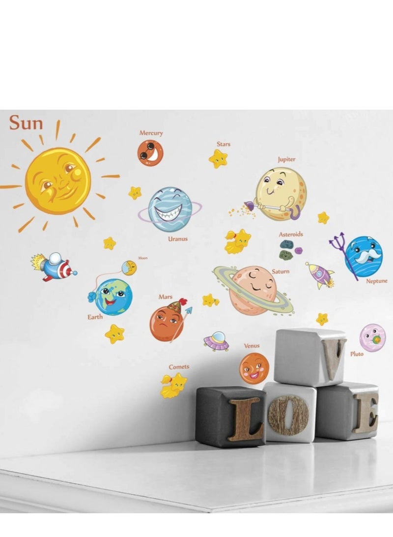 Barakah Kids Room Wall Art Decor Decals Cartoon Removable Universe Space Planet Solar System Galaxy DIY Home Wall Stickers Decals Murals for Bedroom Living Room Ceiling Boys Girls Rooms Nursery - Image 1
