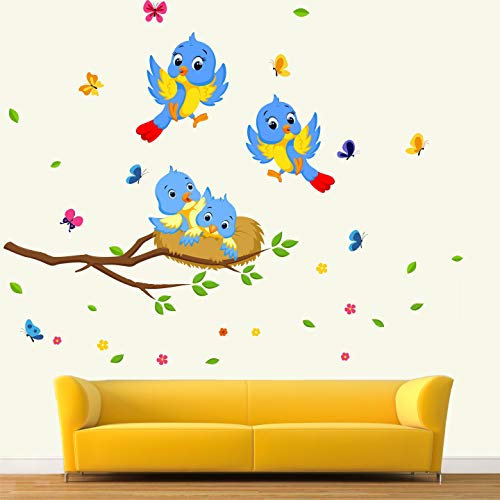 StickMe 'Happy - Birds - Family - Nest - Butterfly - Flowers - Decorative - Creative - Colorful - Wall Sticker' -SM742 (Multi Colour, Vinyl - 120cm X 100 cm) - Image 2