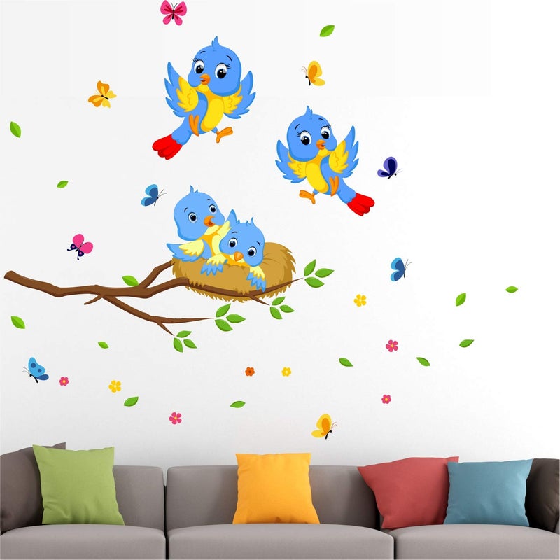 StickMe 'Happy - Birds - Family - Nest - Butterfly - Flowers - Decorative - Creative - Colorful - Wall Sticker' -SM742 (Multi Colour, Vinyl - 120cm X 100 cm) - Image 5