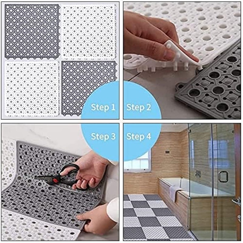 TASKRA Interlocking Rubber Floor Tiles with Drainage Holes & Raised Columns – Non-Slip, Anti-Skid Flooring for Bathrooms, Showers, Pools, Kitchens & Wet Areas (10) - Image 5