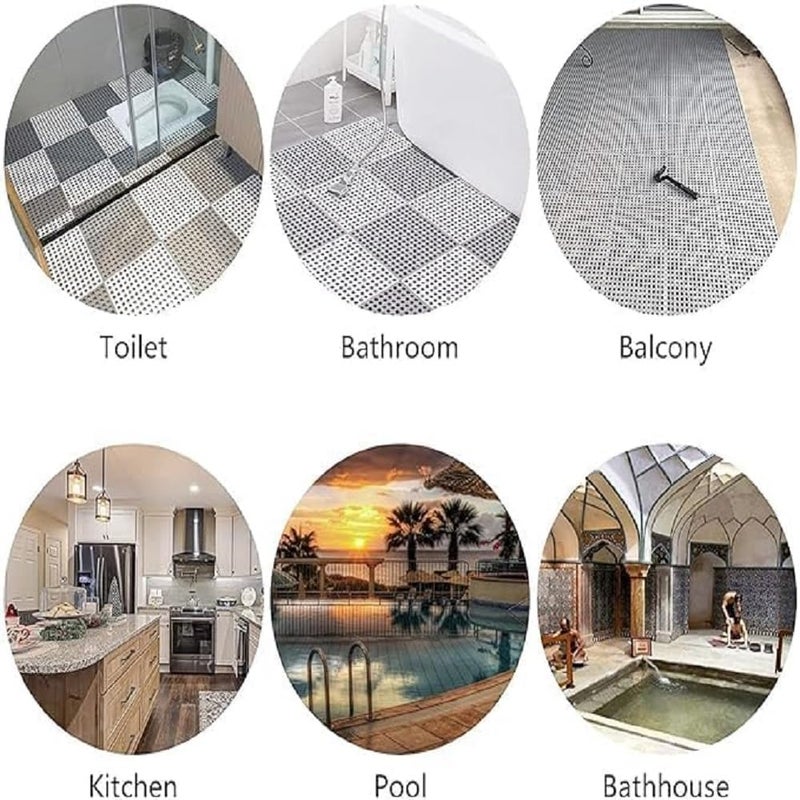 TASKRA Interlocking Rubber Floor Tiles with Drainage Holes & Raised Columns – Non-Slip, Anti-Skid Flooring for Bathrooms, Showers, Pools, Kitchens & Wet Areas (10) - Image 2