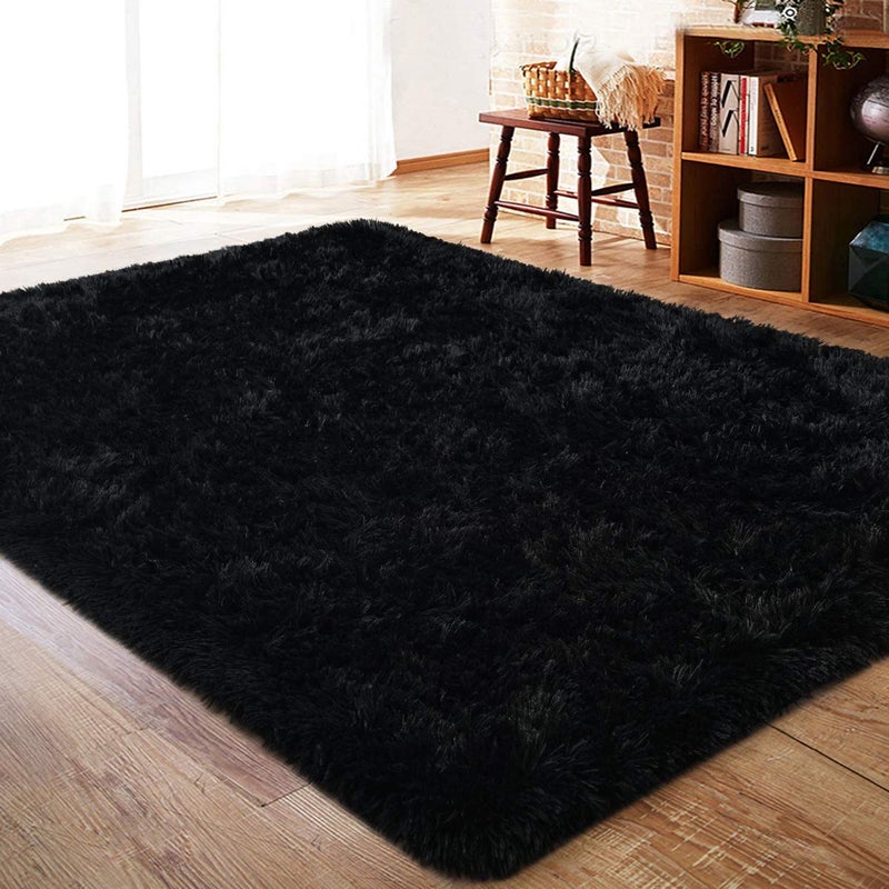 ISEAU Rugs for Living Room Fluffy Area Rug Carpets Soft Shaggy 6x9 Feet Rugs for Bedroom Fuzzy and Comfy Shag Large Rug for Teens Dorm Boys Kids Nursery Room Decor Black