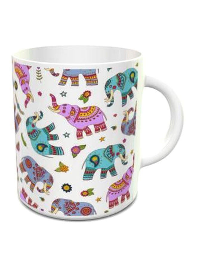 NIBEMINENT Elephant Doodle Pattern Printed Tea Cup White/Pink/Blue