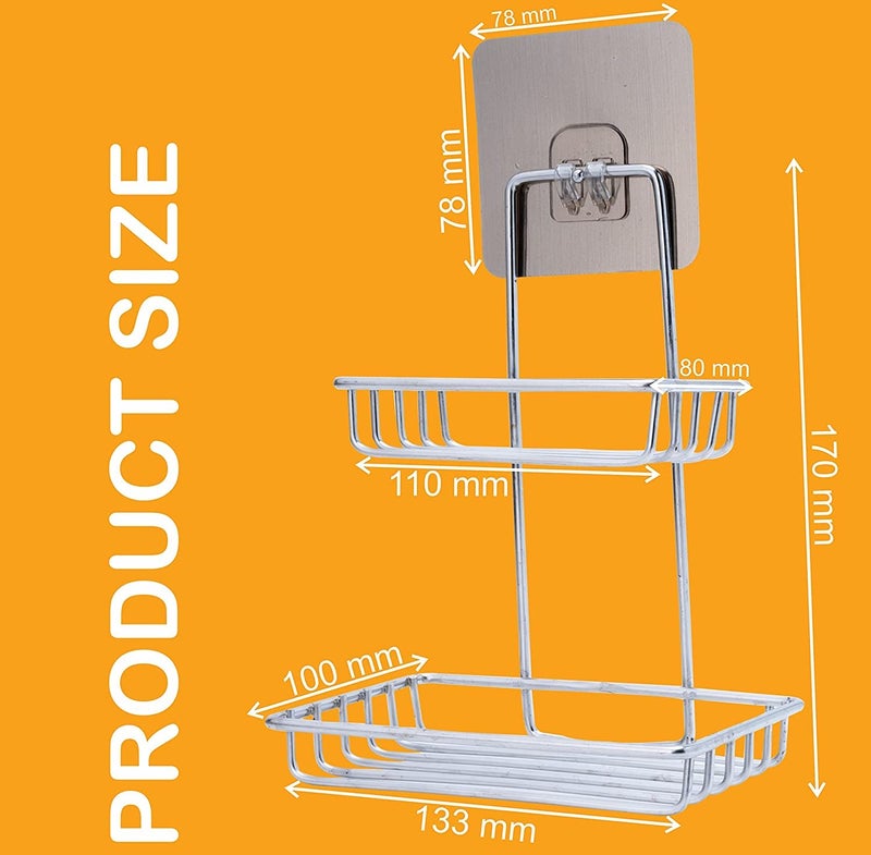 BONIRY Wall Mounted Double Layer soap Dish Holder Stainless Steel Wall Hanging Soap Storage Rack for Kitchen Bathroom-with Self Adhesive Magic Sticker - Silver - Image 5