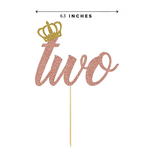 Festiko®Princess 2nd Birthday Cake Topper Rose Gold Glitter Girl 2 Years Birthday Party Supplies, Decorations - Image 3