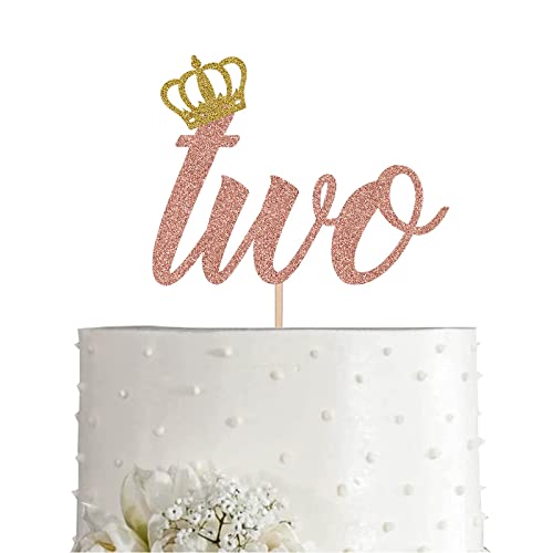 Festiko®Princess 2nd Birthday Cake Topper Rose Gold Glitter Girl 2 Years Birthday Party Supplies, Decorations - Image 1