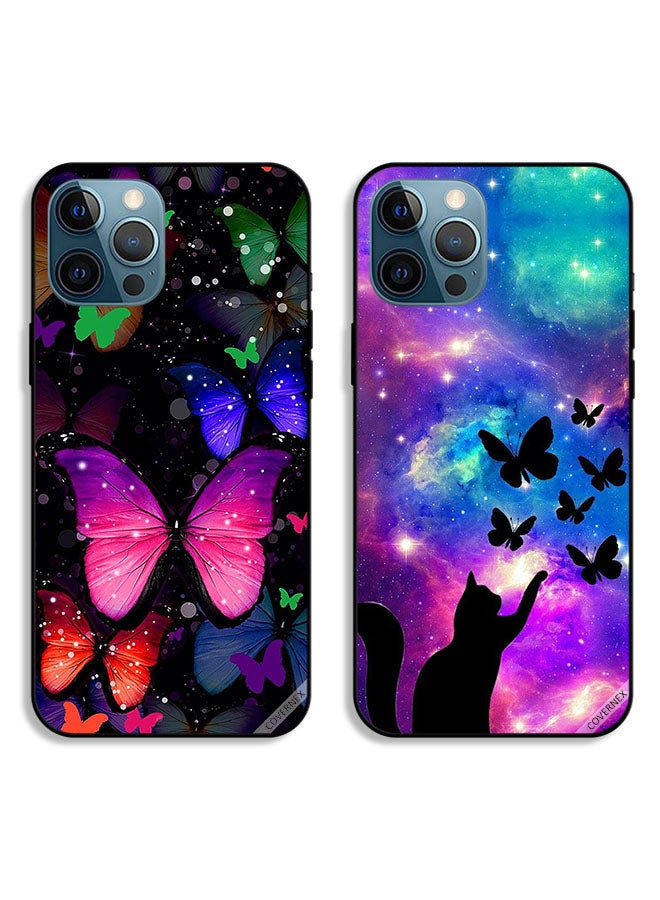 Covernex Two Cases For Apple iPhone 12 Pro Protective Covers Cat and Butterflies - Image 1