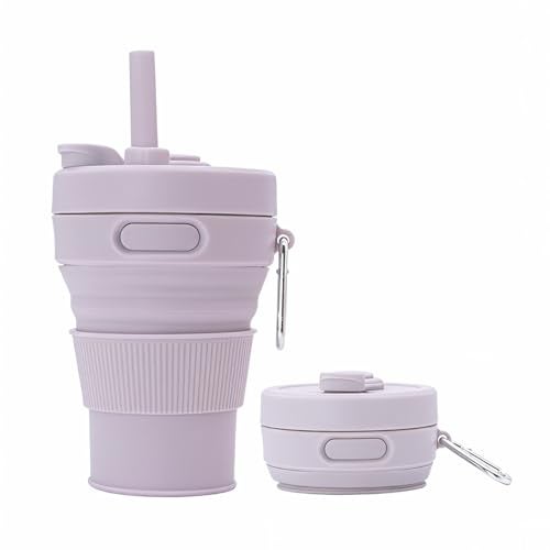 UNNESTAR Silicone Coffee Mug Collapsible Cups for Camping Folding Travel with Straw Reusable Portable Drinking Cups Outdoor Hiking 450ml Purple450ml 1 - Image 1