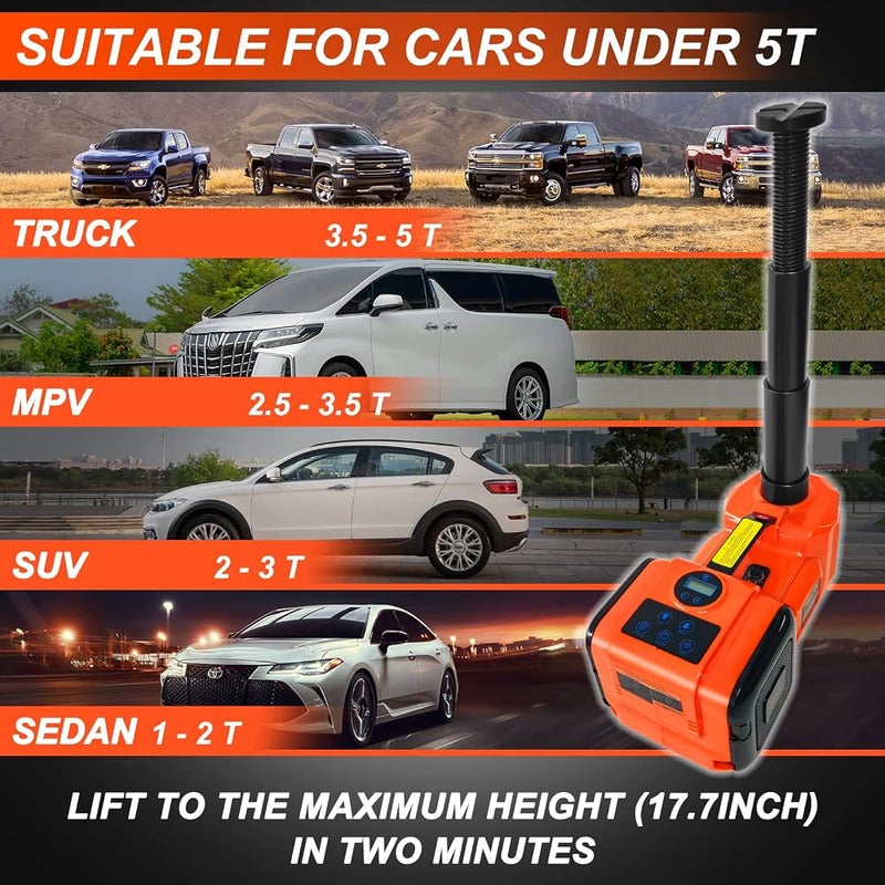 E-HEELP Electric Car Jack Kit 5Ton 12V Hydraulic Car Jack Lift for SUV MPV Sedan Truck Change Tires Garage Repair with LCD - Image 2