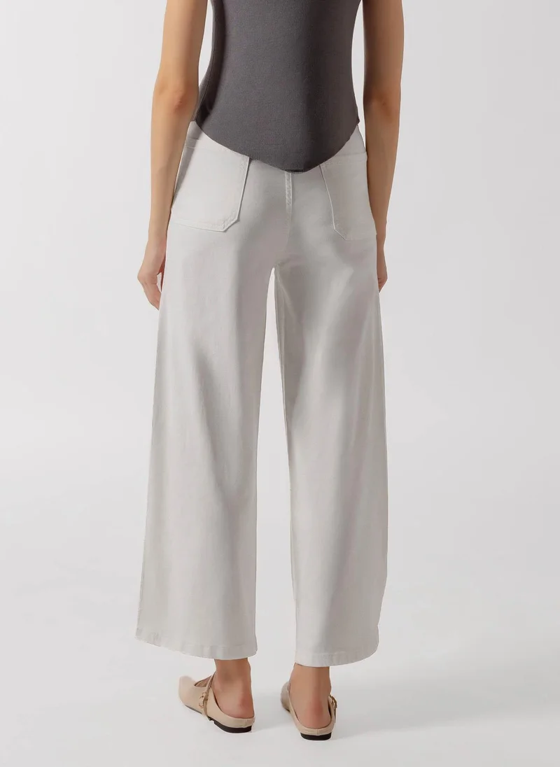 Shapes WHITE PANELED WIDE JEANS for Women | Best Price UAE
