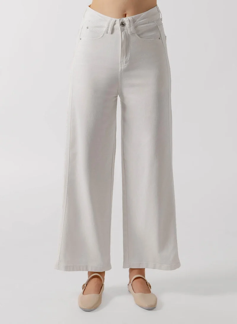 Shapes WHITE PANELED WIDE JEANS for Women | Best Price UAE
