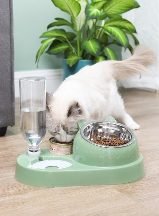 2 in 1 Dog Cat Bowls Water and Food Bowl Set, 15°Tilted Raised Cat Bowls with Automatic Water Dispenser Bottle and Detachable Cat Dish, Pet Feeder for Small or Medium Dogs Cats Puppy Kitten Rabbit Easy to Clean