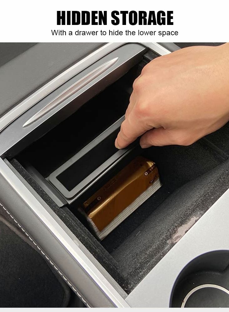 SYOSI Center Console Organizer Tray for Tesla Model 3 Model Y 2021, Hidden Drawer Storage Box with Tissue Storage Design - Image 2