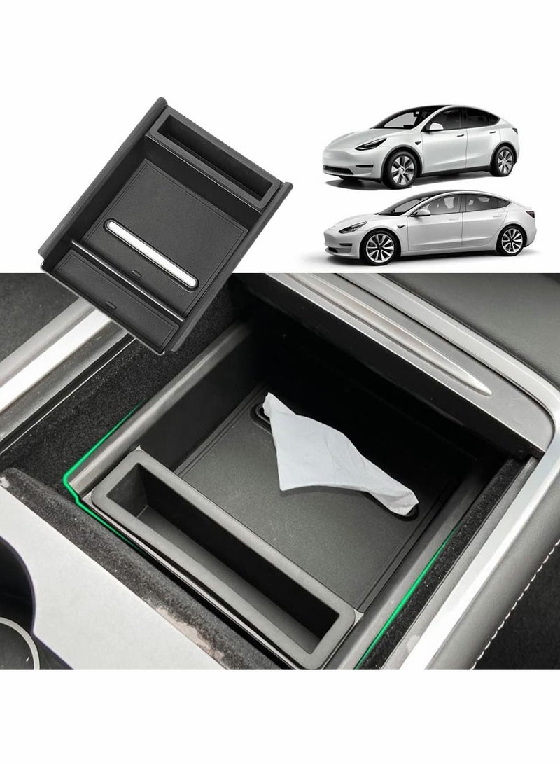 SYOSI Center Console Organizer Tray for Tesla Model 3 Model Y 2021, Hidden Drawer Storage Box with Tissue Storage Design - Image 1