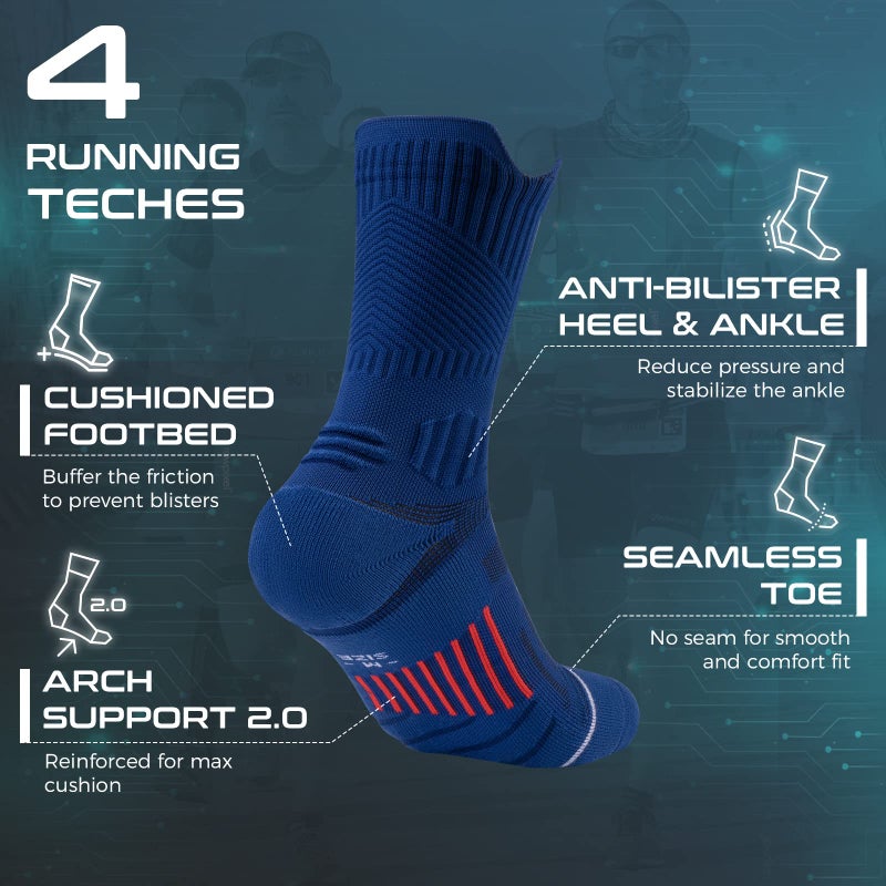 Rahhint Compression Running Socks 3 Pairs, Cushion Crew Socks, Anti-Blister Moisture Wicking Athletic Hiking Basketball Socks - Image 5