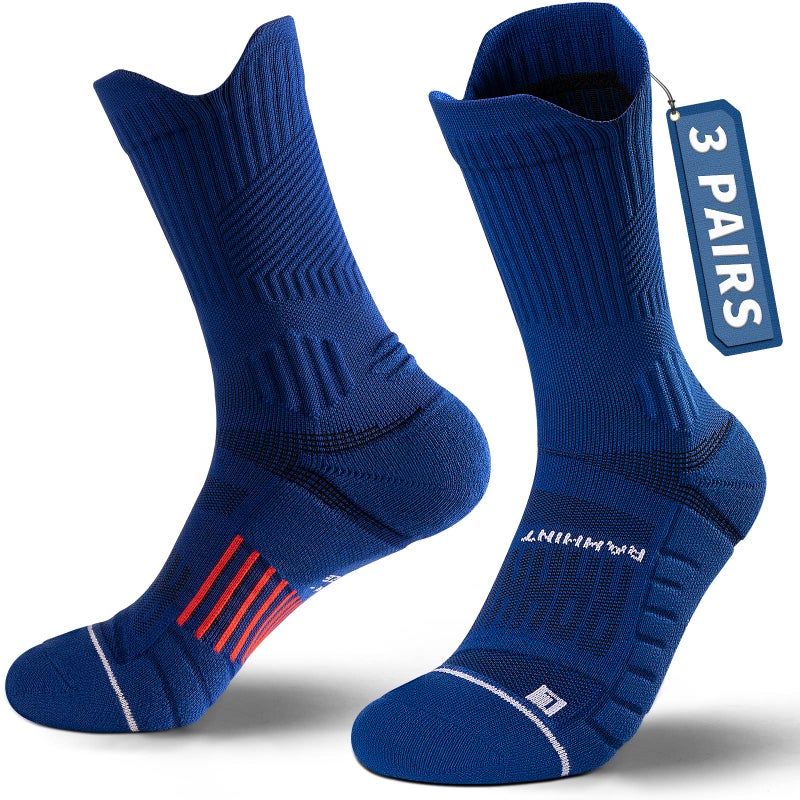 Rahhint Compression Running Socks 3 Pairs, Cushion Crew Socks, Anti-Blister Moisture Wicking Athletic Hiking Basketball Socks - Image 1