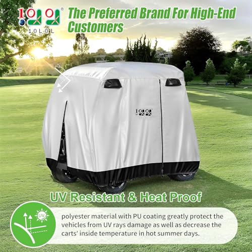 10L0L Universal 2-4 Passenger Golf Cart Cover for Yamaha, EZGO, Club Car, Waterproof Sunproof and Durable, Silver White - Image 2
