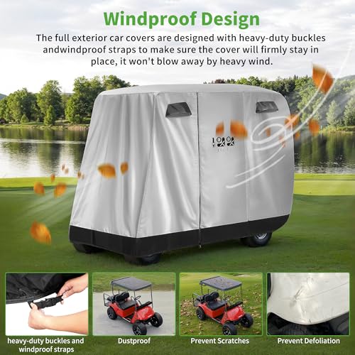 10L0L Universal 2-4 Passenger Golf Cart Cover for Yamaha, EZGO, Club Car, Waterproof Sunproof and Durable, Silver White - Image 3