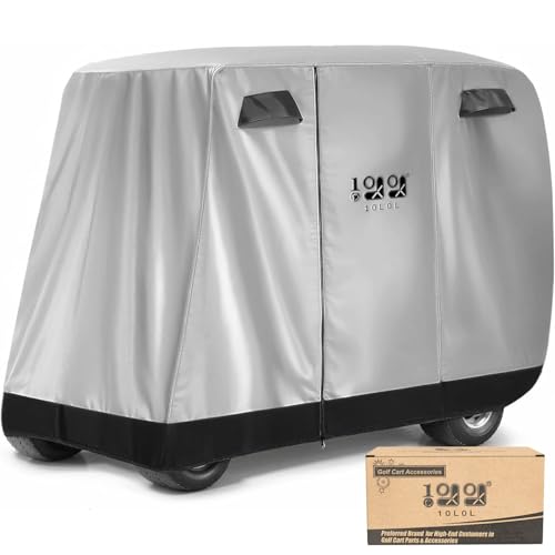 10L0L Universal 2-4 Passenger Golf Cart Cover for Yamaha, EZGO, Club Car, Waterproof Sunproof and Durable, Silver White - Image 1