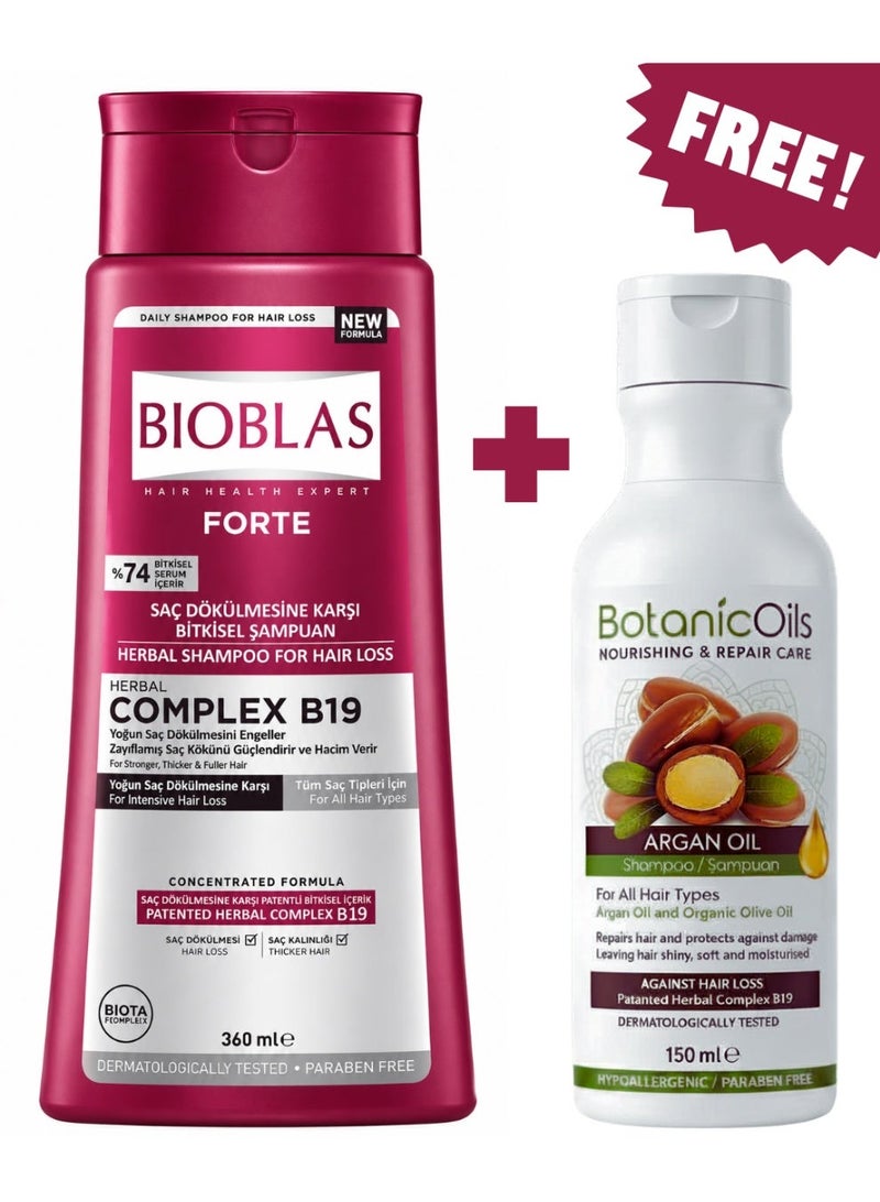 Herbal Shampoo for Hair Loss Complex B19 for All Hair Types 360ml + Botanic Oils Argan Oil Shampoo 150ml Gift Set | Anti-Hair Fall, Stronger & Healthier Hair