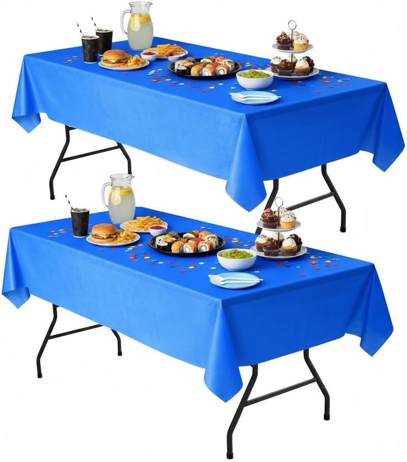 Nasitos 2 Pack Blue Table cloth 60x102 Inch-Flannel Backed Vinyl Tablecloths for 6 Foot Rectangle Table, Oilcloth Spillproof Waterproof Tablecloth for Festival, Bridal Shower, Picnic, Graduation Party - Image 1