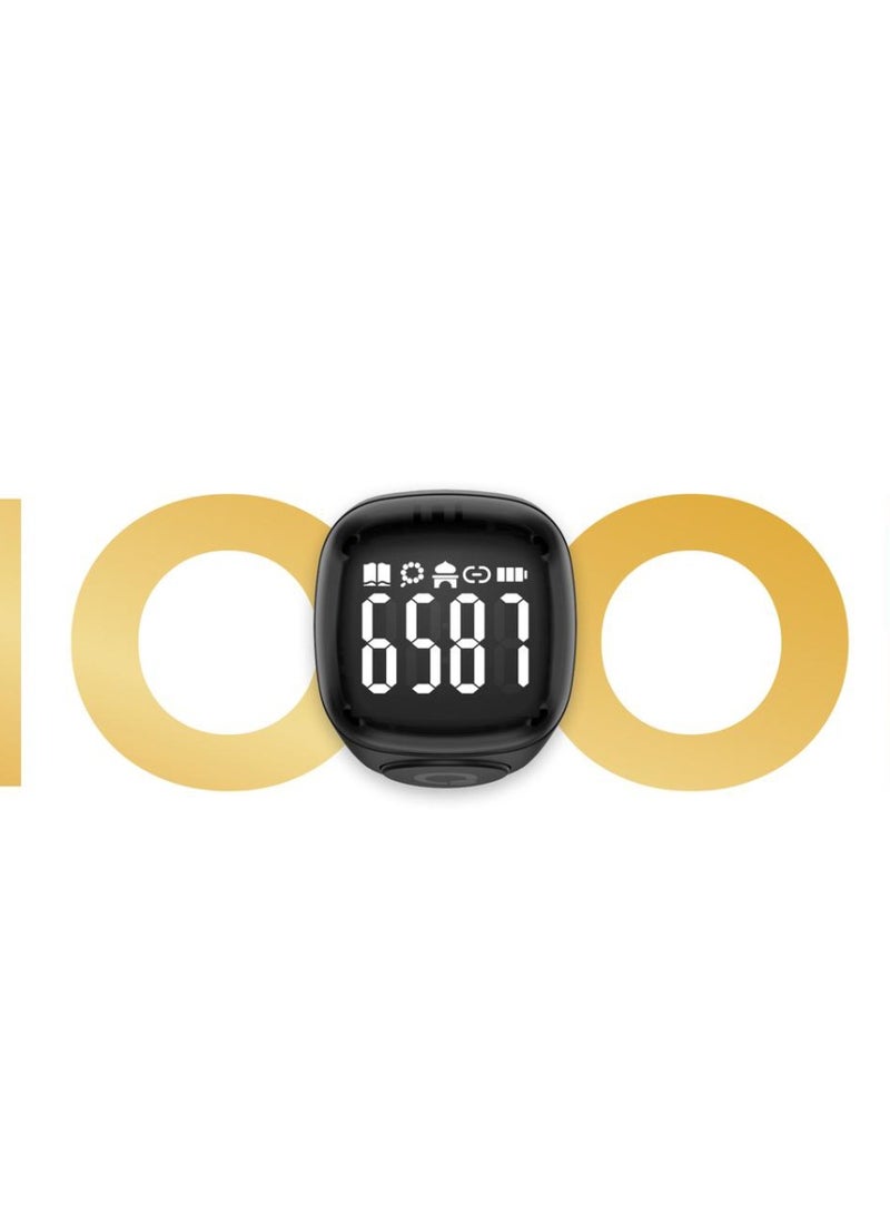 Smart Tasbih Zikr Ring Wide Display 1.5CM Powerful Battery Backup Upto 7 Days OLED Display Noor Smart Ring App Operated Tasbih Counter Prayer Reminder Technology Plastic 5 Prayer Time Reminders iQibla Smart Zikr Ring 18MM Black