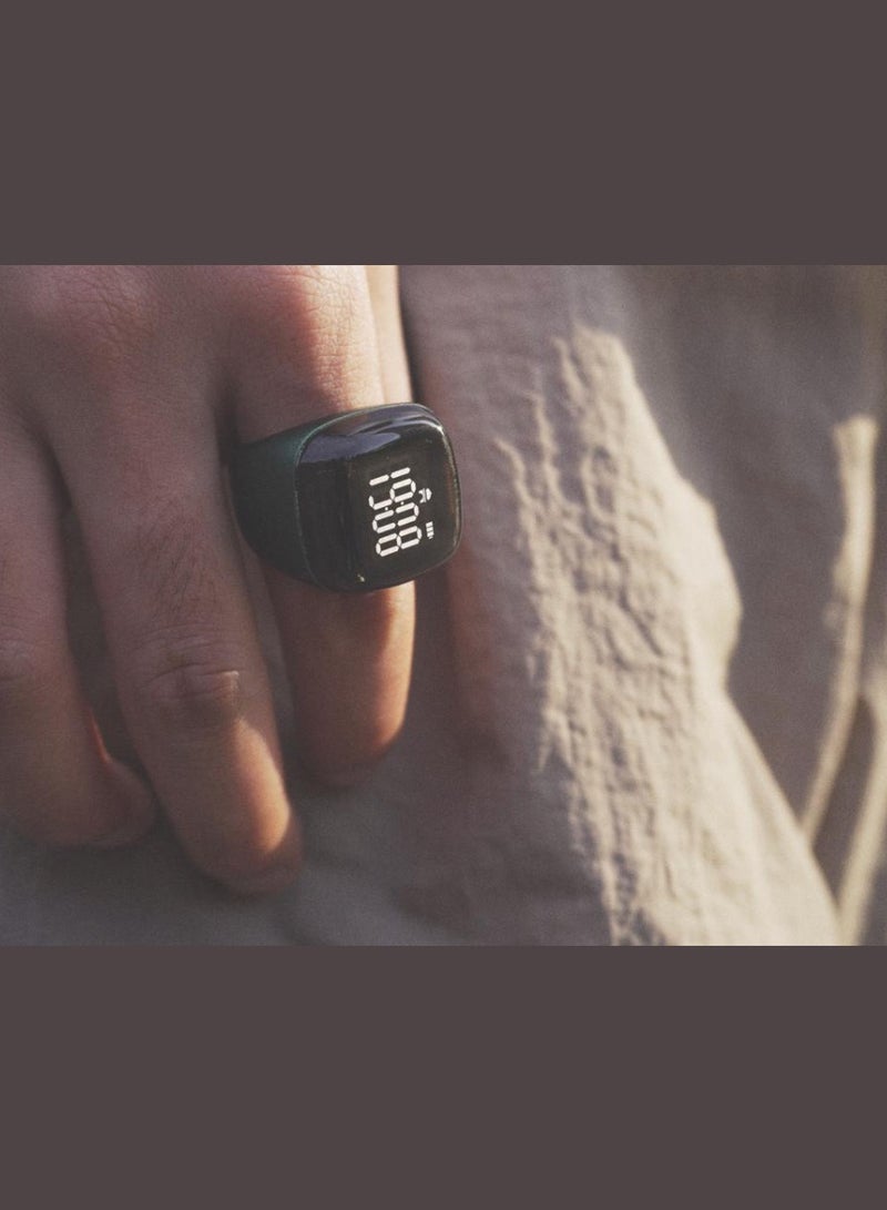 Smart Tasbih Zikr Ring Wide Display 1.5CM Powerful Battery Backup Upto 7 Days OLED Display Noor Smart Ring App Operated Tasbih Counter Prayer Reminder Technology Plastic 5 Prayer Time Reminders iQibla Smart Zikr Ring 18MM Black