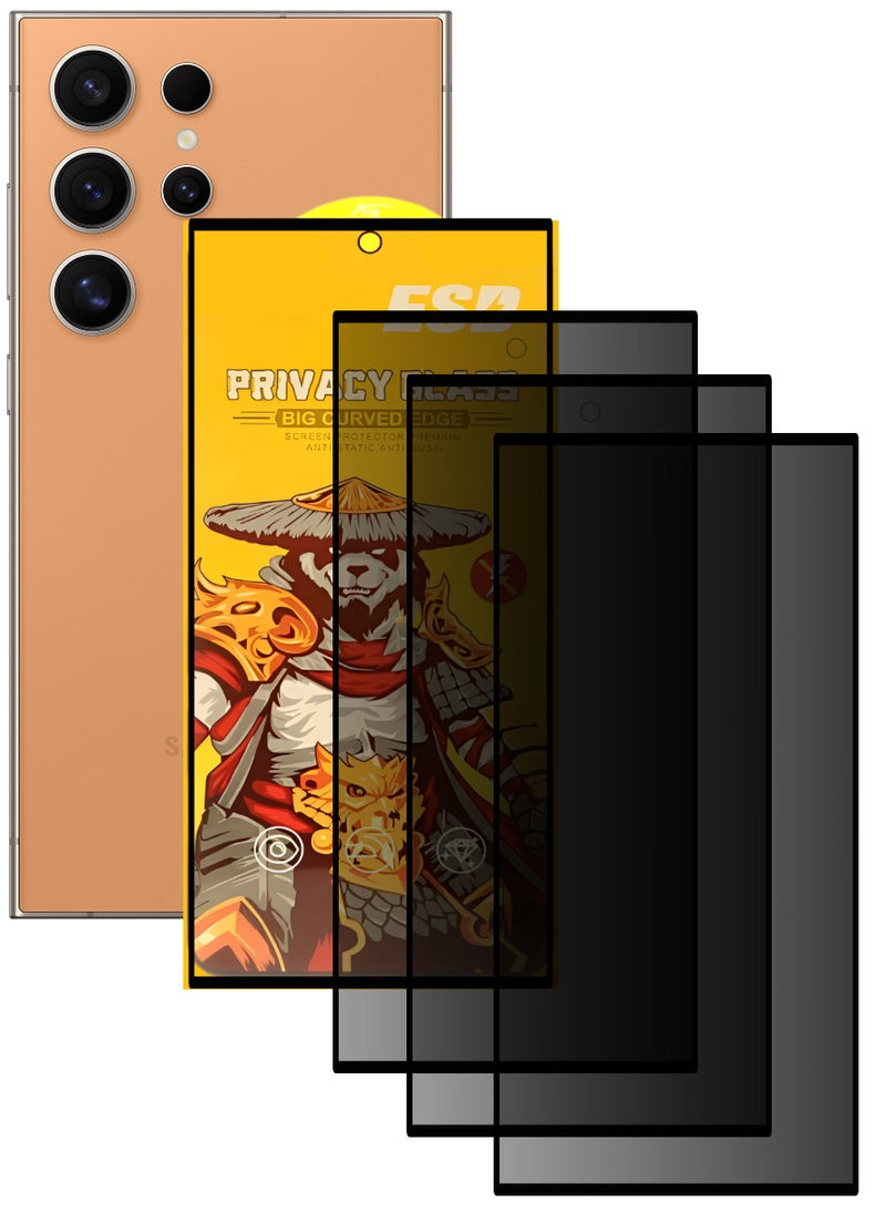 ESD 3 Pieces Tempered Dustproof Privacy Glass Screen Protector Compatible For Samsung Galaxy S24 Ultra - Image 1