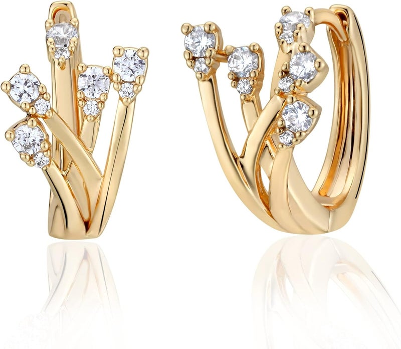 VACRONA Cubic Zirconia Huggie Earrings 14k Gold Plated Tiny Earrings Small Huggie Hoop Earrings Simple Lightweight Hoops Gift for Women - Image 1