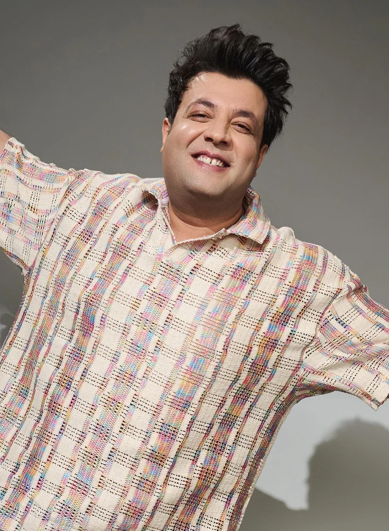 Instafab Plus Men's Off-White Prism Oversized Polo T-Shirt