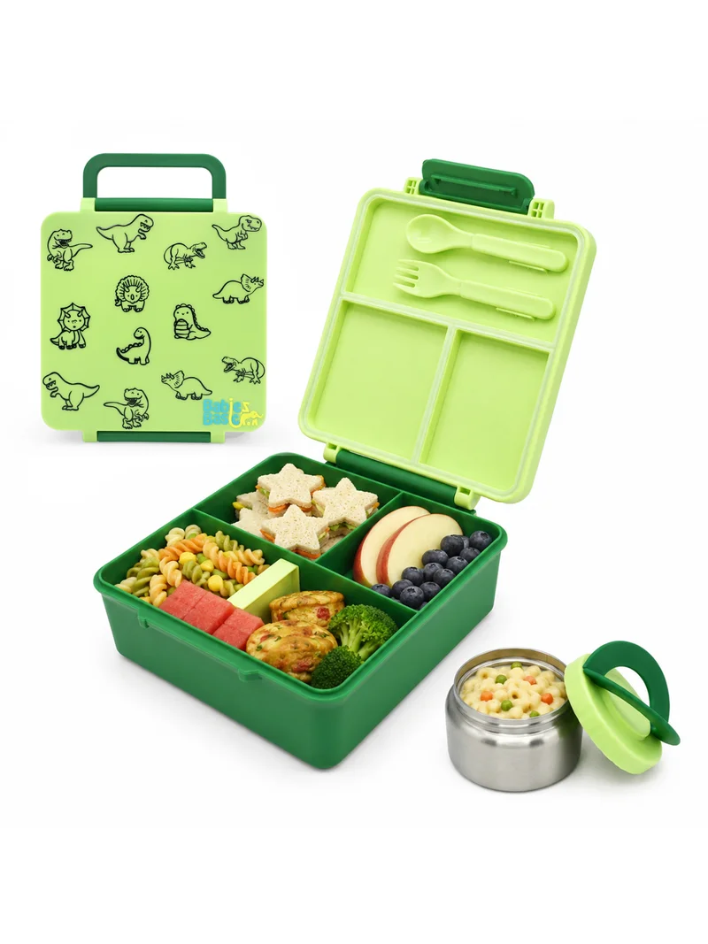 Babies Basic Babies Basic Insulated Bento Lunchbox, Built-in Thermos, Leakproof Compartments, 3+ Years - Green - Dinosaur
